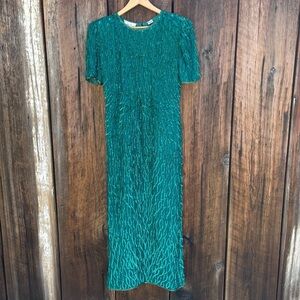 Laurence Kazar Teal Maxi Dress with Hand-sewn sequins. Vintage 90’s size PM